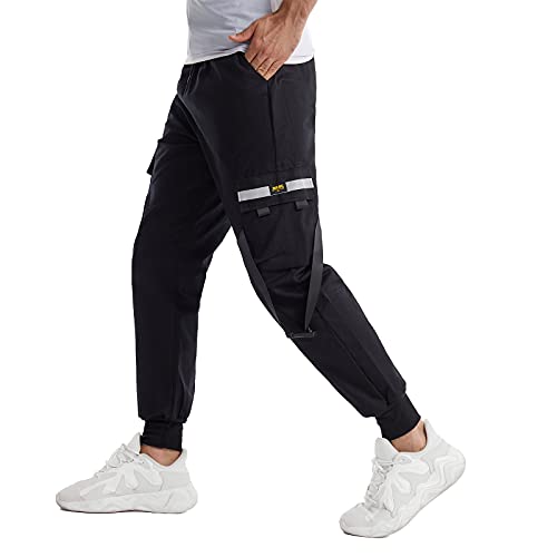 Hombres Pantalones de Carga,Pantalón Cargo Casuales,Pantalones de Hip Hop,Pantalones de Combate Holgados, Pantalone de Trabajo,Pants Sueltos Ocasionales (Negro Plus, 2XL)