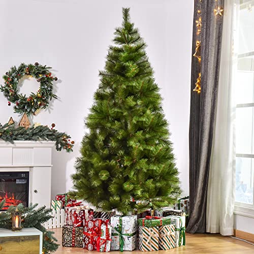 HOMCOM Árbol de Navidad 210cm Artificial Árbol de Pino Decoración Navideña con Soporte Metálico 505 Ramas Verde Pet