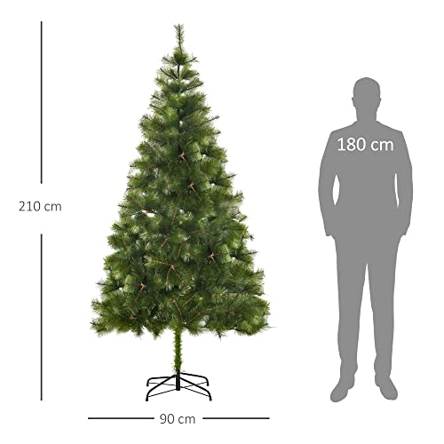 HOMCOM Árbol de Navidad 210cm Artificial Árbol de Pino Decoración Navideña con Soporte Metálico 505 Ramas Verde Pet