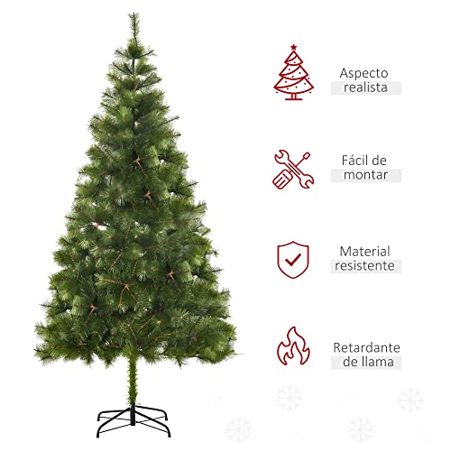 HOMCOM Árbol de Navidad 210cm Artificial Árbol de Pino Decoración Navideña con Soporte Metálico 505 Ramas Verde Pet