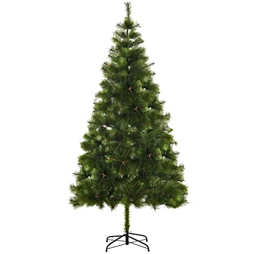 HOMCOM Árbol de Navidad 210cm Artificial Árbol de Pino Decoración Navideña con Soporte Metálico 505 Ramas Verde Pet