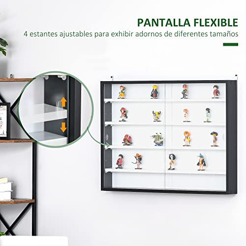 HOMCOM Vitrina de Pared Vitrina de Madera con Estantes Ajustables y 2 Puertas Correderas de Vidrio para Colecciones Perfumes Figuras de Decoración 80x9,5x60 cm Negro