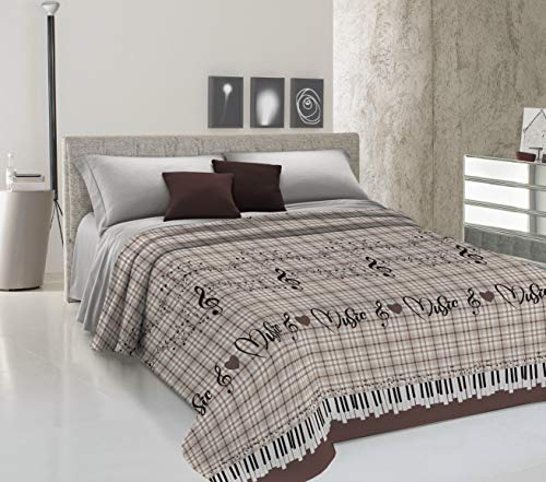 HomeLife Colcha Fina de Verano y Primavera para Cama de 90 cm | Edredón Estampado con diseño Musical Fabricado en Italia | Ligera Colcha cubrecama de algodón para Cama Individual | Marrón, 170x280