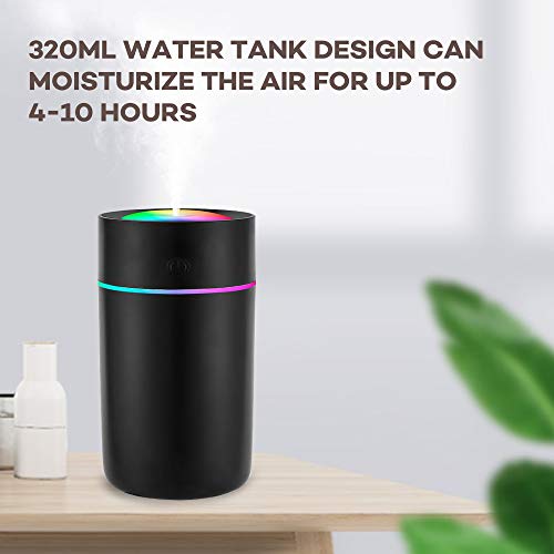 Humidificador Mini - Unidad de humidificación de Primera Calidad con Tanque de Agua de 320ml, Funcionamiento ultrasónico silencioso, Apagado automático y función de luz Nocturna (negro)