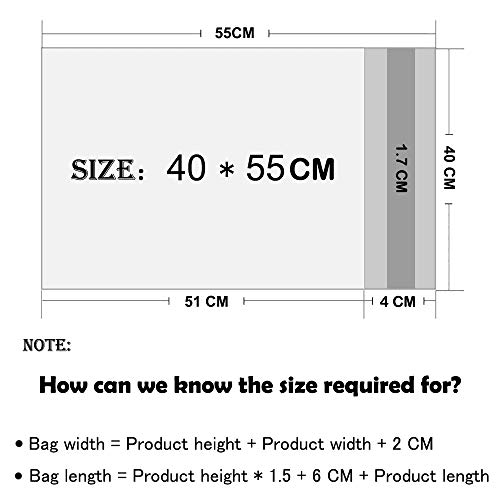 HVDHYY Bolsas para Envíos por Correo Sobres 100Piezas 40cmX55cm de Postales Plástico de Genérico Envío por correo Bolsas Sacos Polietileno Autoadhesivas Embalaje Sobres para Postales Blanco Opaca