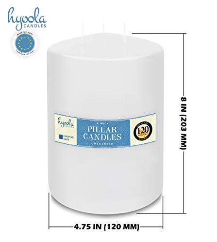 Hyoola Vela Grande Blanca de Tres Mechas -120 mm x 200 mm - Velas de Pilar Grande Sin Perfume - 120 Horas - Fabricado en Europa