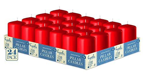 Hyoola Velas rojas del pilar de 2 x 3 pulgadas, paquete de 24 velas de pilar a granel sin perfume, hechas en Europa