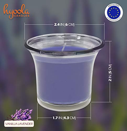 Hyoola Velas Votivas con Perfume - Velas Aromáticas en Vaso Transparente - Velas Perfumadas con Vainilla y lavanda - Violeta Claro - 12 Horas de Combustión - Pack de 4 - Hechas en Europa