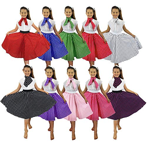 I LOVE FANCY DRESS LTD Falda Longa Rosa Claro con Puntos Blancos Lunares Y PANUELO para EL Cuello Disfraz Estilo AÑOS 50 para NIÑAS Fiestas TEMATICAS, Verano O DANZAS Y TEATROS