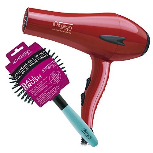 ID Italian Design | Pack Cuidado del Cabello con Rizador de Pelo y Secador de Pelo Profesional 3 Modos de Calor, 2 Velocidades de Color Rojo - 2200W