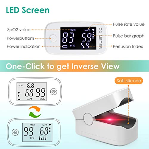 IDOIT Oxímetro de pulso Oxímetro de dedo profesional para medir la saturación de spO2, (oxígeno en la sangre) PR (frecuencia del pulso) y PI preciso y confiable con OLED