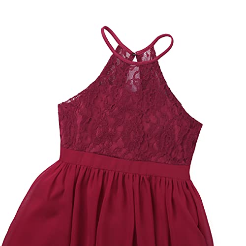 IEFIEL Vestido Largo de Fiesta para Niña Vestido Elegante de Dama de Honor de Boda Vestido Princesa Cuello Halter de Cumpleaños Ceremonia Gala Vino A 14 años