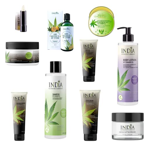 INDIA COSMETICS ALEMANIA Set de cosméticos de cáñamo, aceite de cáñamo sativa, de primera calidad orgánica, libre de crueldad animal, para antienvejecimiento y neurodermatitis