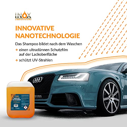 INOX® Nano Line Champú concentrado para coches, 10L con efecto de loto - Cera y Lavado de coches - Para el brillo y la protección