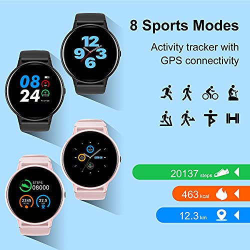 IOWODO Smartwatch Hombre Mujer con Oxímetro(SpO2), Reloj Inteligente Impermeable 5ATM con Notificación de Mensajes Esfera Personalizada Pulsometro Sueño ,Pulsera Actividad Inteligente Para IOS Android