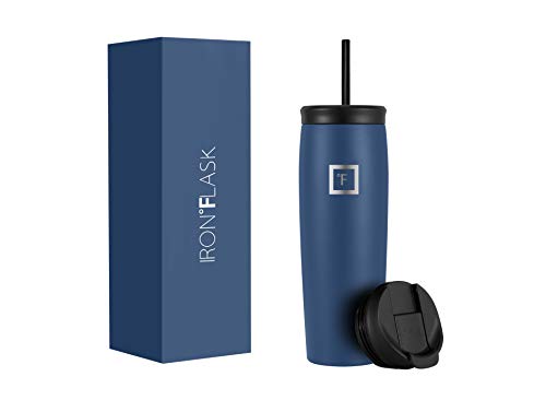 IRON °FLASK Vaso Nomad - 24 oz, 2 Tapas (Pajita/abatible), Botella de Acero Inoxidable aislada al vacío, Moderno de Doble Pared, TN_24 Azul