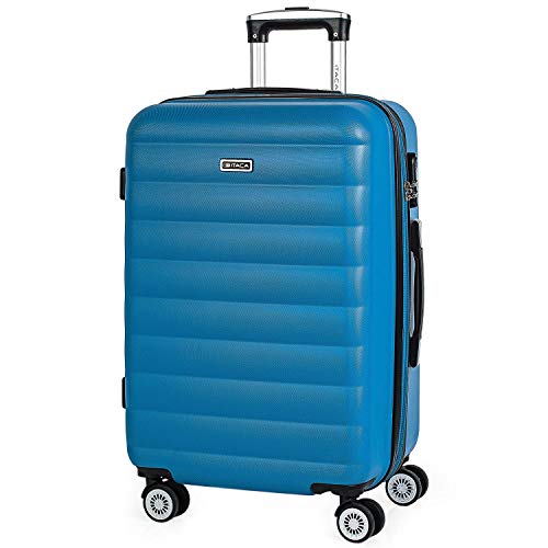 ITACA - Maleta de Viaje rígida 4 Ruedas Mediana Trolley 65 cm de ABS. Dura Extensible Cómoda Práctica y Ligera. Calidad Marca y Precio. Estudiante y Profesional. 71260, Color Azul Cian