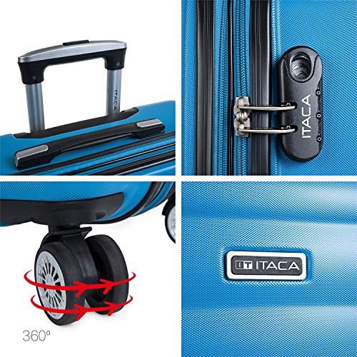 ITACA - Maleta de Viaje rígida 4 Ruedas Mediana Trolley 65 cm de ABS. Dura Extensible Cómoda Práctica y Ligera. Calidad Marca y Precio. Estudiante y Profesional. 71260, Color Azul Cian