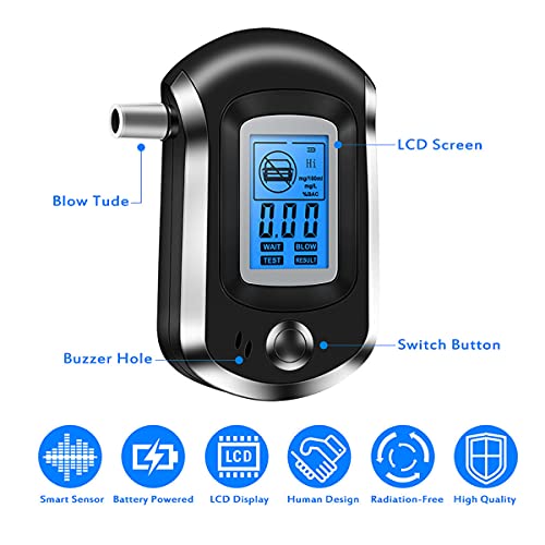 ItsyFox Alcoholimetro Digital Homologado, Alcohol Tester Breathalyzer, Profesional Probador de Alcohol portátil con Pantalla LCD y 4 Boquillas