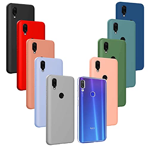 Iuveruln 10X Funda Compatible Xiaomi Redmi Note 7/Note 7 Pro, Ultra Delgado Color Sólido Silicona Carcasa, Anti-Rasguños Anti-Choque, TPU Flexible Cover, Transparente + 9 Colores