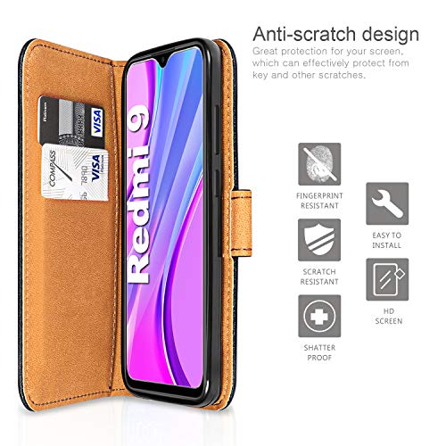 ivencase Funda Compatible con Xiaomi Redmi 9 y Protector de Pantalla y Pen, Libro Caso Cubierta la Tapa magnética Protector de Billetera Cuero de la PU Carcasa - Negro