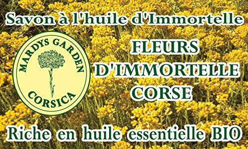 Jabón Natural Flores de Helichrysum Italicum (Immortelle, Siempreviva Amarilla, Helicriso) de Córcega enriquecido con aceite esencial orgánico 100g