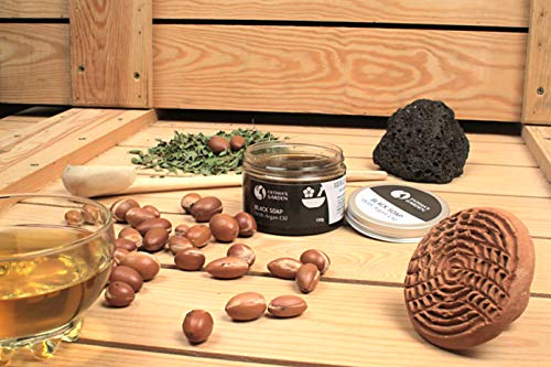 Jabón negro (Jabón Beldi) con aceite de argán de Fatima’s Garden - Jabón negro marroquí 100% natural, exfoliante corporal, natural, purificante, exfoliante para el ritual de Hammam-1000gr