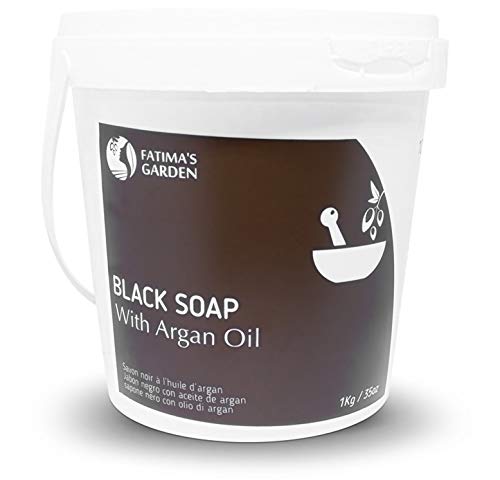 Jabón negro (Jabón Beldi) con aceite de argán de Fatima’s Garden - Jabón negro marroquí 100% natural, exfoliante corporal, natural, purificante, exfoliante para el ritual de Hammam-1000gr