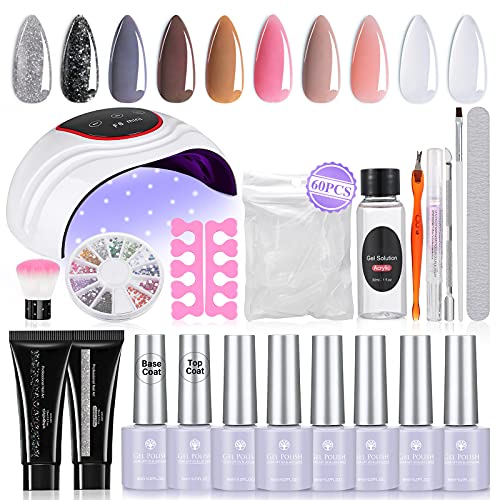 Janolia Kit de Esmaltes de Uñas 6 Colore de Gel UV para Uñas 2 Colore Gel de Extensión de Uñas Capa Base Capa Superior Lámpara de Uñas LED UV Uñas de Gel para el Diseño de Uñas Apto para Principiantes