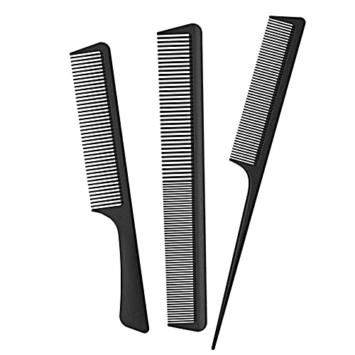 JeoPoom 3 Piezas Peine de Pelo de Antiestático, Peine de Peluquería de Fibra de Carbono, Peines de Dientes Finos Profesionales, Peines de Cola de Peluquero para Corte y Peinado