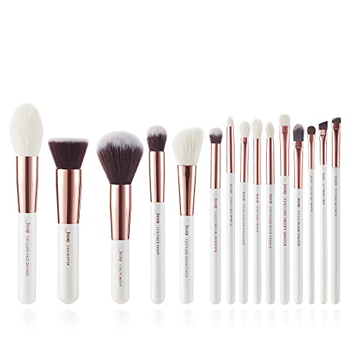 Jessup - Juego de 15 brochas de maquillaje profesional, para base de maquillaje,juego de herramientas de maquillaje para base de maquillaje y definidor de sombras blanco perla/oro rosa T220