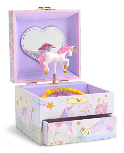 Jewelkeeper - Caja Joyero Musical con Unicornio Arco Iris y Estrellas de Lentejuelas, Equipado de un Cajón Extraíble - Melodía The Unicorn