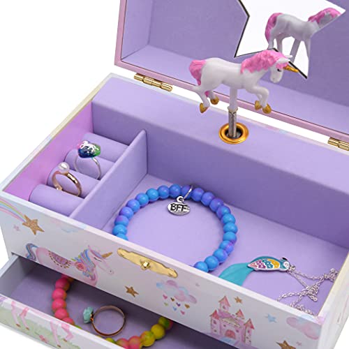 Jewelkeeper - Caja Musical para Joyas para Niñas, con Unicornio Arco Iris y Estrellas de Lentejuelas, con Cajón Extraíble - Melodía The Unicorn