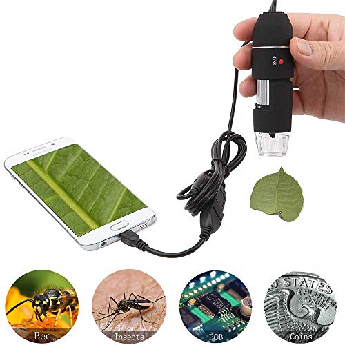 Jiusion Original 40-1000X Microscopio USB con Estuche Portátil, Cámara de Endoscopio Digital de Aumento 8 Leds Base Metálica para Micro USB Tipo C Android, Windows Mac Linux Chrome