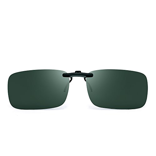 JM Sin marco Rectángulo Clip en Gafas de Sol Ligero Peso Polarizadas Anteojos Hombre Mujer(Verde Polarizado)