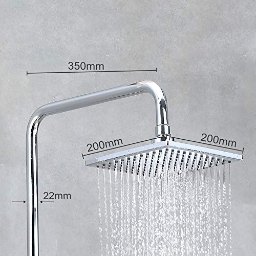 JOHO Columna de Ducha sin Grifo Ducha Para Baños Conjunto Ducha sin Thermostato Monomando Set Ducha Con Barra Altura Adjustable con Ducha Mano Alcachofa y Cabezal Rociador 20x20cm.