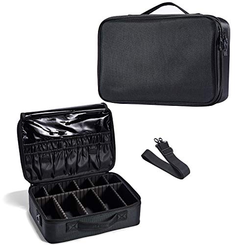 Joligrace Bolsa de Maquillaje Neceser Maquillaje Tela Oxford Cosméticos Bolso de Viaje 2 Capas Maletín Manicura Joyero y Uñas Organizador Grande Maletín Maquillaje con Correa Vacio Profesional, Negro