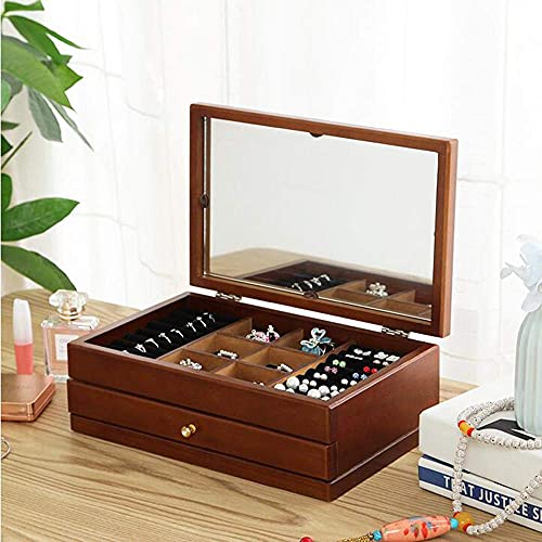 Joyero Para Mujer Joyero Para Mujer / Caja De Almacenamiento De Joyería Multifunción / Madera De Sicomoro, Tallada A Mano, Lujo, Clásico, Exquisito Hardware, Con Espejo De Maquillaje / Colec