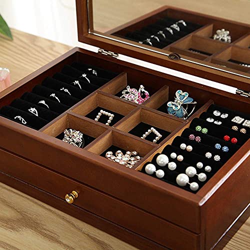 Joyero Para Mujer Joyero Para Mujer / Caja De Almacenamiento De Joyería Multifunción / Madera De Sicomoro, Tallada A Mano, Lujo, Clásico, Exquisito Hardware, Con Espejo De Maquillaje / Colec