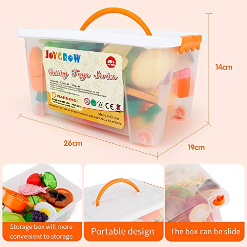 JoyGrow 40 Piezas Alimentos de Juguete Cortar Frutas Verduras, Accesorios de Cocina Juego de Comida,Educación Juegos para Nino,Juego de rol Infantil de Imitación con Caja de Almacenamiento