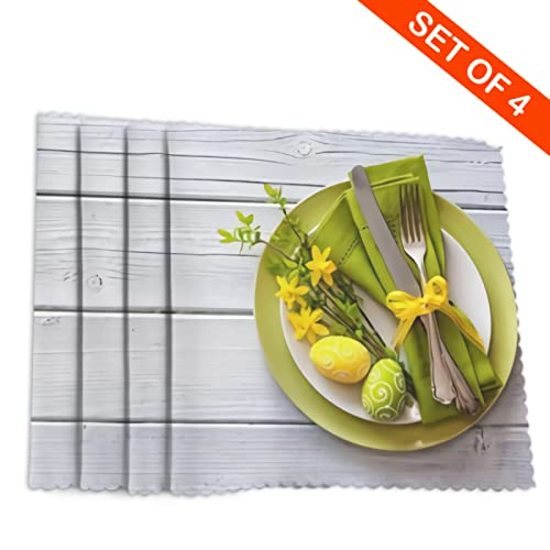 Juego de 4 manteles individuales para mesa de Pascua con narcisos y cubiertos de poliéster, tapete de mesa de 12 x 18 pulgadas, impermeable, resistente al calor, decoración de comedor