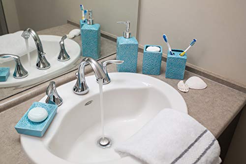 Juego de accesorios de baño de diseño de 4 piezas - Juego de baño de cerámica con dispensador de jabón líquido o loción, portacepillos de dientes, vaso y jabonera - Accesorios de tocador modernos