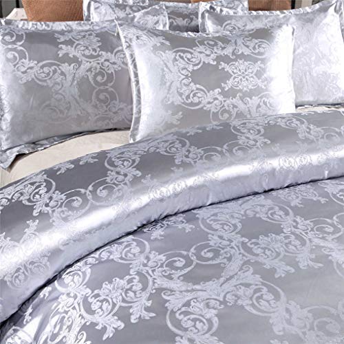 Juego de cama Jacquard Satén Europeo Retro Tótem Elegante Funda nórdica y Funda de almohada, Liso, Suave, Cómoda, Poliéster, Funda de edredón Con Cremallera (Estilo 2, 240x220 cm - Cama 150 cm)