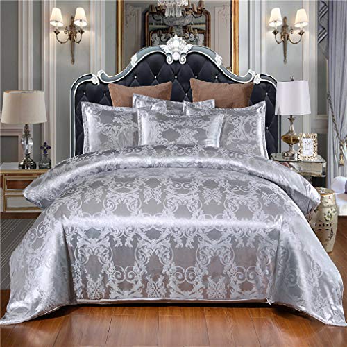 Juego de cama Jacquard Satén Europeo Retro Tótem Elegante Funda nórdica y Funda de almohada, Liso, Suave, Cómoda, Poliéster, Funda de edredón Con Cremallera (Estilo 2, 240x220 cm - Cama 150 cm)