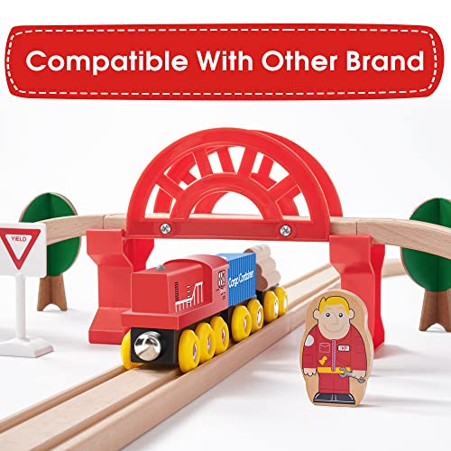 Juego de trenes de juguete de 60 piezas - Grúa y vías de madera y trenes exclusivos - Se adapta a Thomas, Brio, Chuggington, Melissa y Doug - Juguetes para niños para niñas y niños de más de 3 años