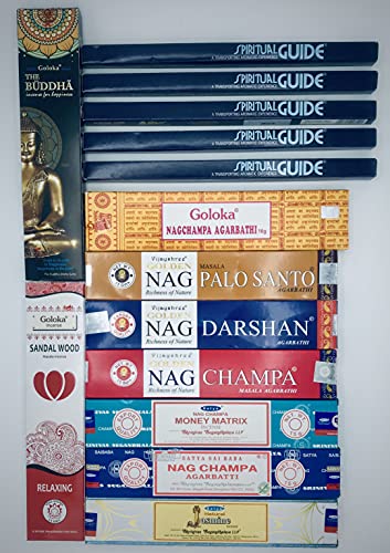 Juego de varillas de incienso Satya, Padmini,Goloka,Vijayshree Golden Nag,10 fragancias,14 paquetes,perfecto para yoga, meditación, aromaterapia, purificación, armonización, relajación, introducción