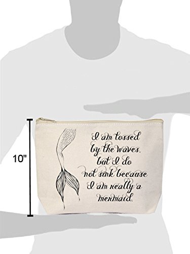 Jules - Bolsa de lona natural con cremallera extragrande, diseño con texto en inglés"I am Tossed By The Waves But I Do Not Sink Because I'm Really A Mermaid