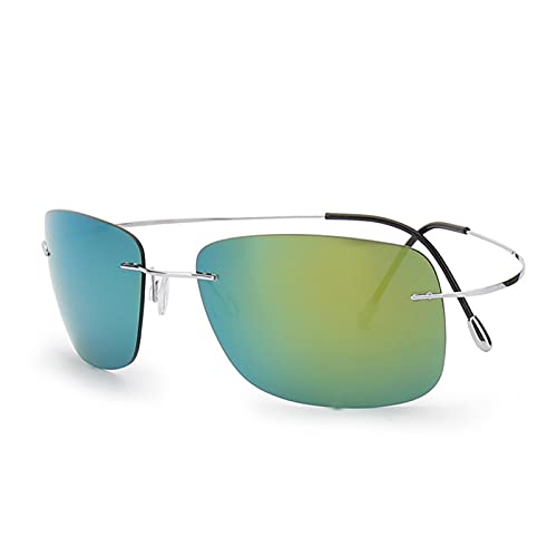 JUSTPENGHUI Gafas de Sol de Moda Gafas de Sol rectangulares sin Marco de aleación de Titanio sin Gafas de Sol polarizadas sin Mangas Gafas de Sol de niña de niño (Lenses Color : Silver GreenYellow)