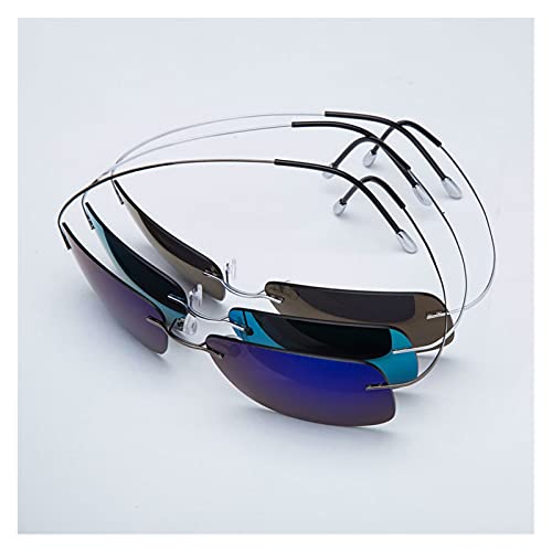 JUSTPENGHUI Gafas de Sol de Moda Gafas de Sol rectangulares sin Marco de aleación de Titanio sin Gafas de Sol polarizadas sin Mangas Gafas de Sol de niña de niño (Lenses Color : Silver GreenYellow)