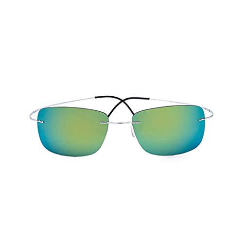 JUSTPENGHUI Gafas de Sol de Moda Gafas de Sol rectangulares sin Marco de aleación de Titanio sin Gafas de Sol polarizadas sin Mangas Gafas de Sol de niña de niño (Lenses Color : Silver GreenYellow)